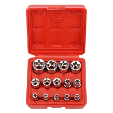 14pcs crv e torx Star Bit Sockets مجموعة 1/2 '' 3/8 '' 1/4 '' Drive E4-E24 أدوات إصلاح