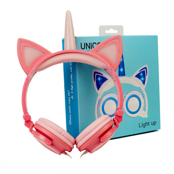 Cute Unicorn Cat Ears lighting Headphones Kids Headphones