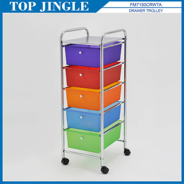 Fancy Rainbow Color 5 Tier Drawer Trolley With Board