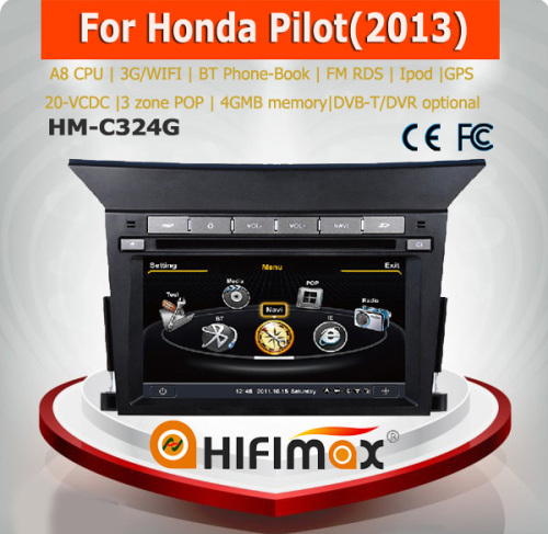 Hifimax car navigation FOR Honda Pilot WITH A8 CHIPSET DUAL CORE 1080P V-20 DISC WIFI 3G INTERNET DVR