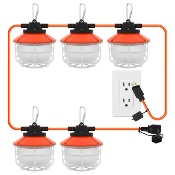 10500 Lumen Heavy Duty Construction String Lighting: 50ft SJTW Cable, 75W Work Light with Explosion-Proof Cage