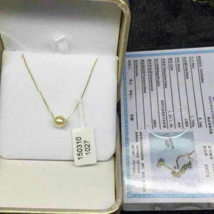 AAA 9-10MM18K gold natural seawater pearl pendant Nanyang Golden Pearl High quality Pendant PP056