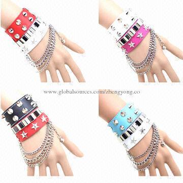 Girls' Latest Style Chain Leather Bracelets with EU and US Marks, Sized 102*3.5cm