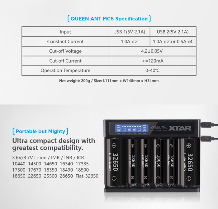 XTAR Queen Ant MC6 charger