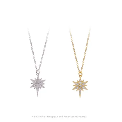 S925 Sterling Silver Inlaid Stones Star Pendant Fashionable