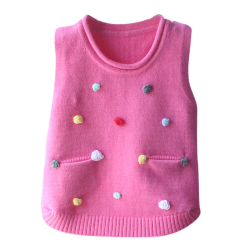 Baby Girl Clothes 0-4T Toddler Vest Spring Waistcoats Pullover Knit Girls Cute Handmade Color Point With Pocket