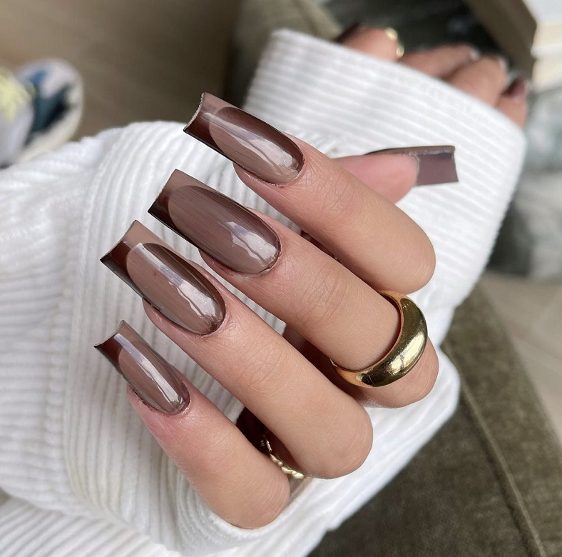 Neuer Trend Ombre French Long Sarg Flase Nails