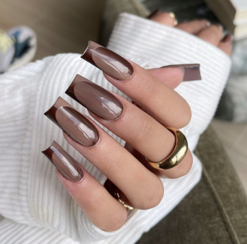 New Trend ombre French Long Coffin Flase Nails