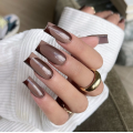 Nouvelle tendance ombre français long coffin flase ongles