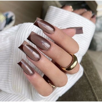 Nouvelle tendance ombre français long coffin flase ongles