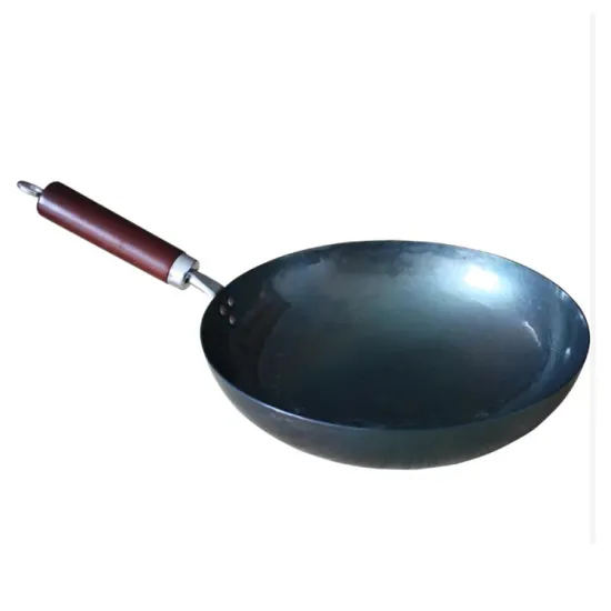 2021 Hot Sale Chinese Non-Coating Pre-seasoned Carbon Steel Wok Pan  Big Wok With  Wooden Handle