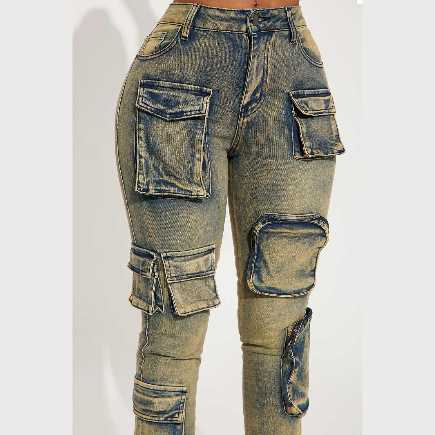 Much Tinted Cargo Bootcut Jeans3