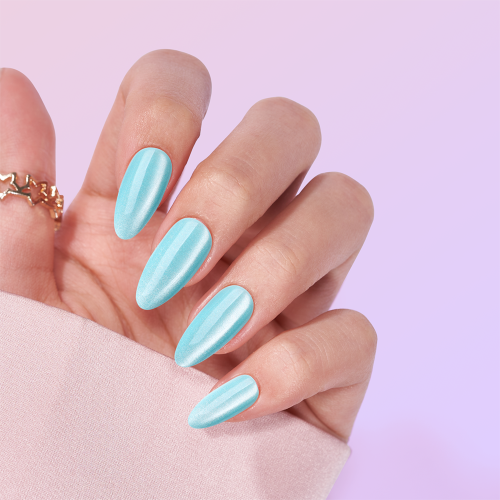 Glossy sky blue color cat eye false nail