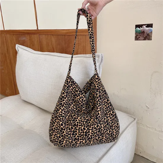 Classic Leopard Stylish Durable Biodegradable Cotton Tote Bag With Zipper Inner Pocket