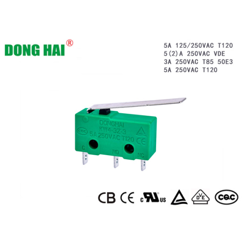 Мікравыключальнік невялікага памеру з доўгім рухомым рычагом