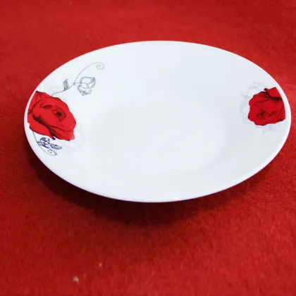 Round Shape Red Flower Porcelain Plate Tableware
