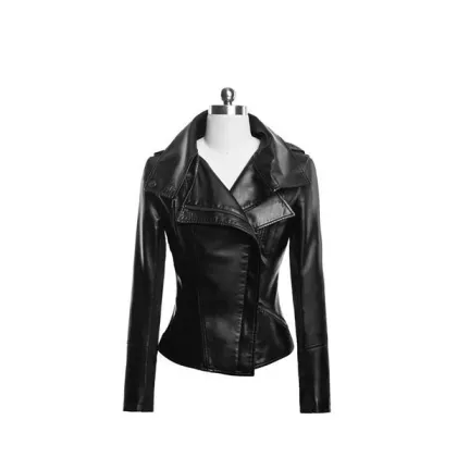 15PKPU05 winter fashion pu leather jacket women