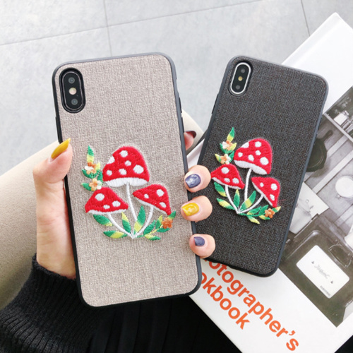 Cute Embroidery Mushroom TPU Phone Case Back Cover