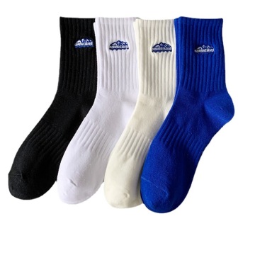 2024 Trendy Men's Socks: Mid-calf Tube Cotton with Embroidered Letters, Anti-Pilling for Street Fashion & Sports