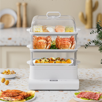 Steamer Makanan Elektrik dengan penutup pinggan mangkuk selamat dan bakul stackable