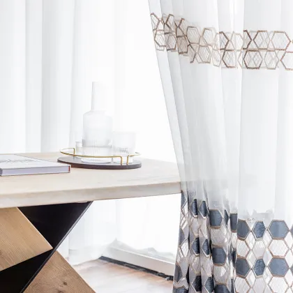 Modern White Sheer Navy Embroidered Curtains