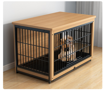 OEM End Table Dog Crate with Floor Tray - Wooden Dog House with Double Door & Detachable Top for Small to Medium Dogs