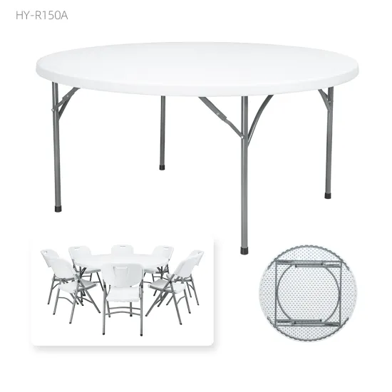 5 Feet Outdoor and Indoor Plastic Top Round Table and Chair Set