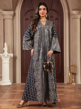การออกแบบที่หรูหราเลื่อม Kaftan Abaya พร้อมรายละเอียดการเย็บปักถักร้อย