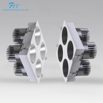 Adjustable Square 4-Head LED COB Downlight Fixtures for Living Room and Hotel Ceilings (7W-20W)