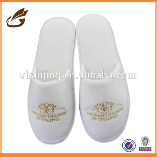 100% Cotton Towel Fabric Embroidery Logo Hotel Slippers