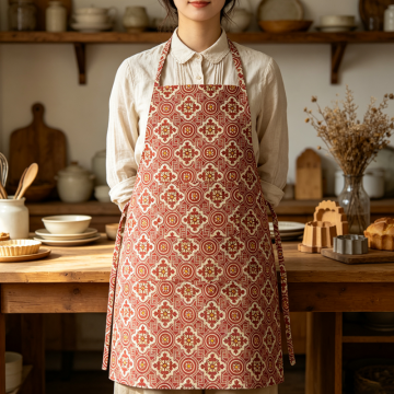 Geometric Print Red Soft Fabric Kitchen Apron