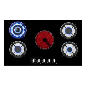 Zhongshan Nuoyi 5-Burner Gas and Electric Hob with Hotplate - Black Glass Kitchen Stove