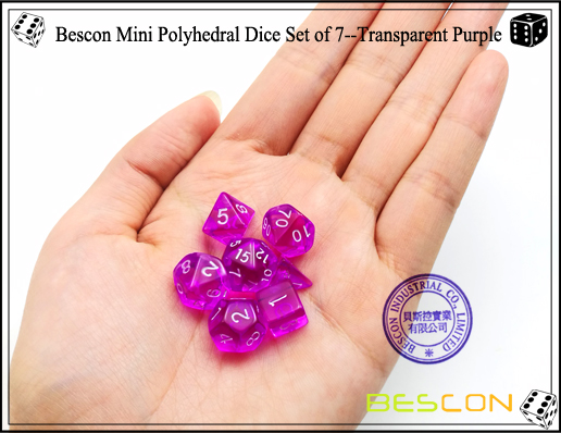 Bescon Mini Polyhedral Dice Set of 7--Transparent Purple-5