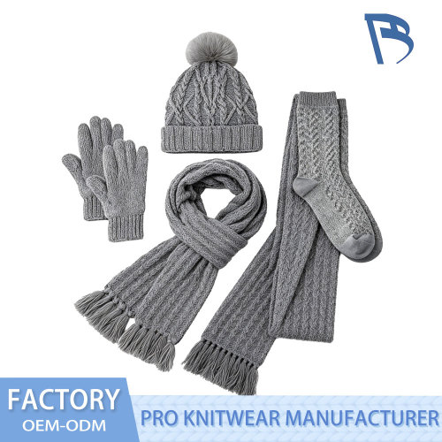 Kit pompon tricot cablu gri