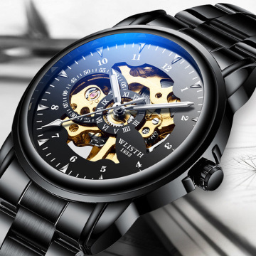 Luxury Stainless Steel Mechanical Movement Skeleton Automatic Watch for Men