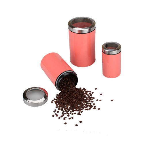 Set of 3 Stainless Steel Tea Coffee Canistars