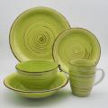 Nieuw design met de hand geschilderde keramische dinware steengoed groene servies servies diner set
