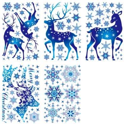 Blue Elk Glass Window Christmas Stickers