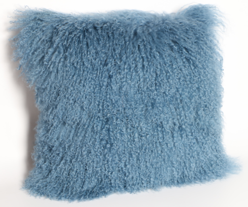 Housse de coussin de peau d&#39;agneau mongole en bleu