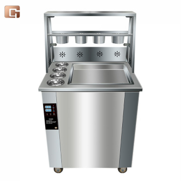 4 Bucket Single Pan Fry Ice Cream Machine with Dust Cover