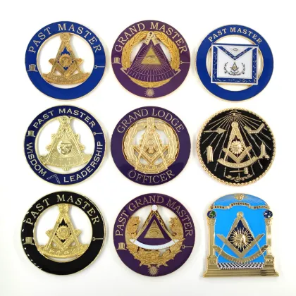 Freemasonry Past Master Smile Logo Car Badge Emblem: Round Metal Masonic Past Master Auto Emblem