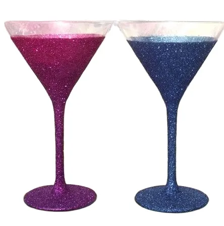customized hand painted colored glitter cocktail glass