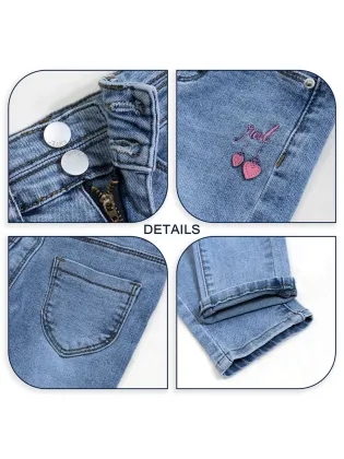 Customized Logo Pink Embroidered High Waisted Straight-leg Jeans for Kids