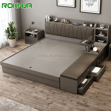 Modern Minimalist Leather Storage Bed with Drawers