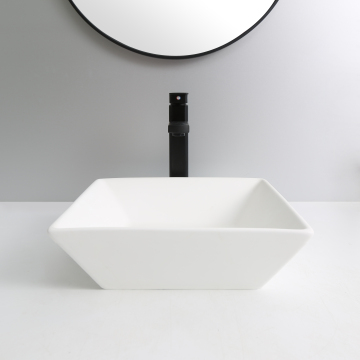 Glossy White Square Modern Porcelain Bathroom Vessel Sink