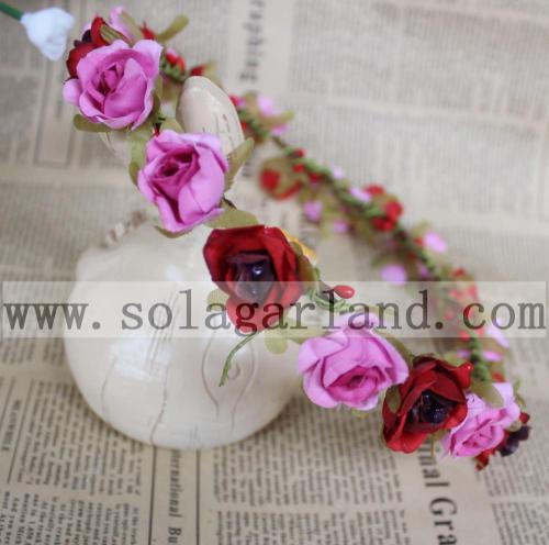 Red + Pink Rose Flower Wedding Headband Party Floral Garland