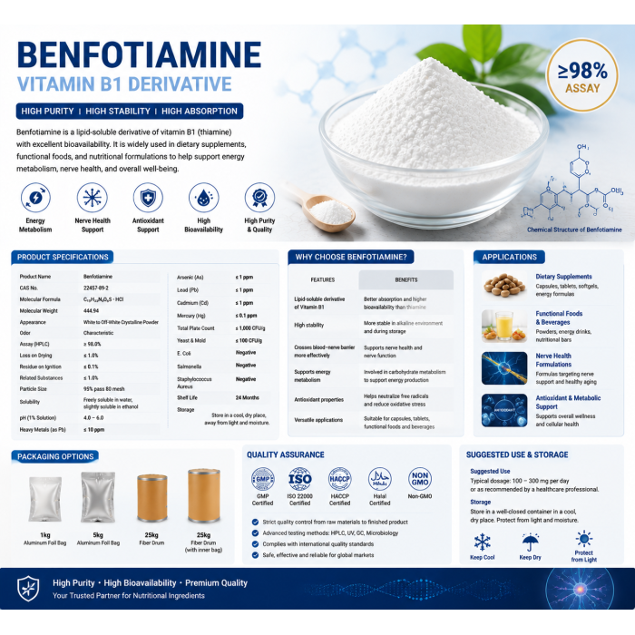 Suplemento en polvo de vitamina B1 de benfotiamina