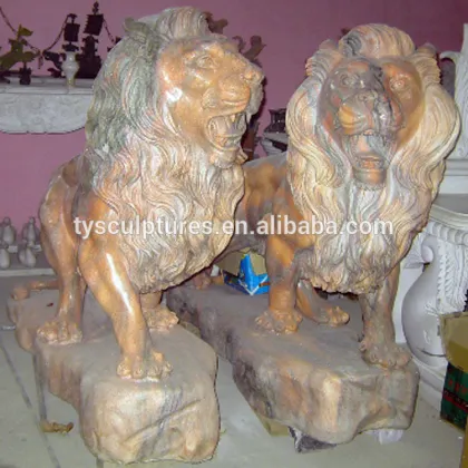 Life size yellow marble lion walking lion for company