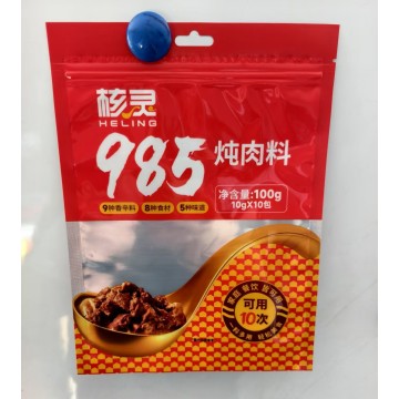 Bolsa de pie para condimentos para guisados ​​con orificio para colgar con cremallera
