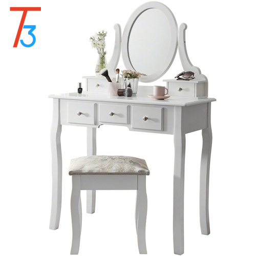 Makeup Table White Wooden Mirror Makeup Desk With Drawer Supplier